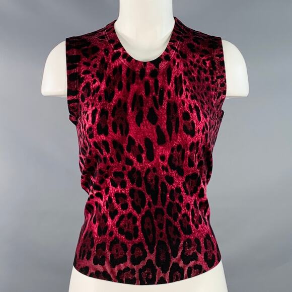 DOLCE & GABBANA Size 6 Black Purple Wool Animal Print Sleeveless Pullover - Picture 1 of 5